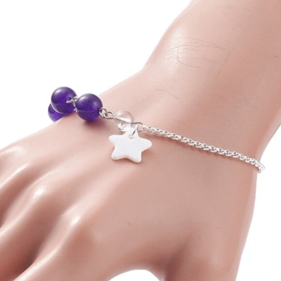 NWOT Natural Mashan Jade Beaded Bracelet with Shell Star Charm Stainless 2/$10 - Picture 3 of 5